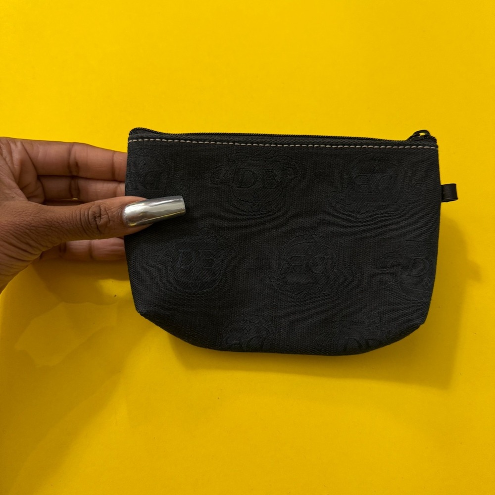 Dooney & Bourke Coin Pouch Black Signature Canvas Monogram Makeup Bag Zip
